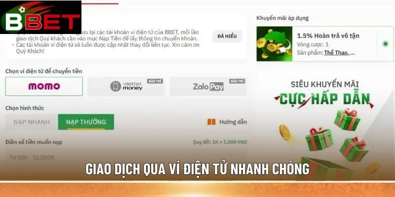 Giao dịch qua ví điện tử nhanh chóng