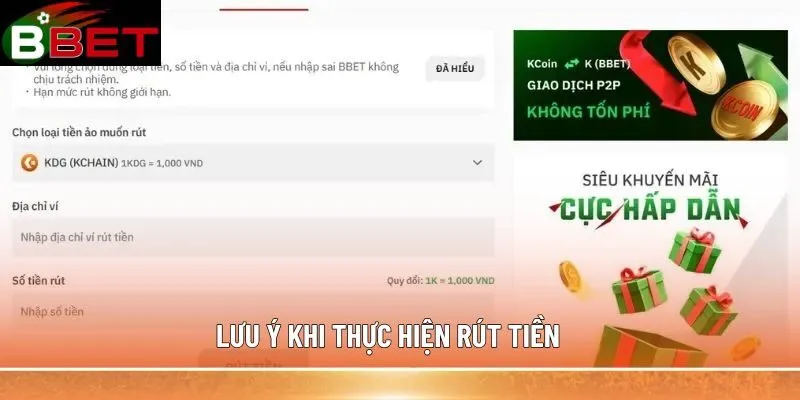 Lưu ý khi thực hiện rút tiền