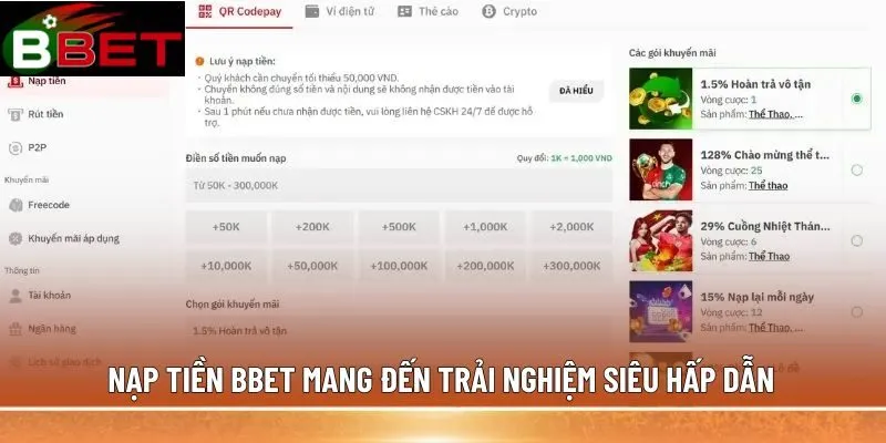 Nạp tiền BBET mang đến trải nghiệm siêu hấp dẫn